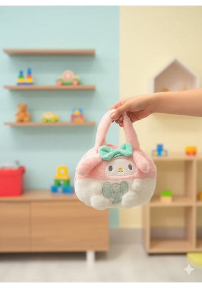 Peluş Sevimli Karakterli El Çantası Yumuşak Oyuncak Görünümlü Çocuk & Genç Çantası 5 Renk Beyaz - Pembe