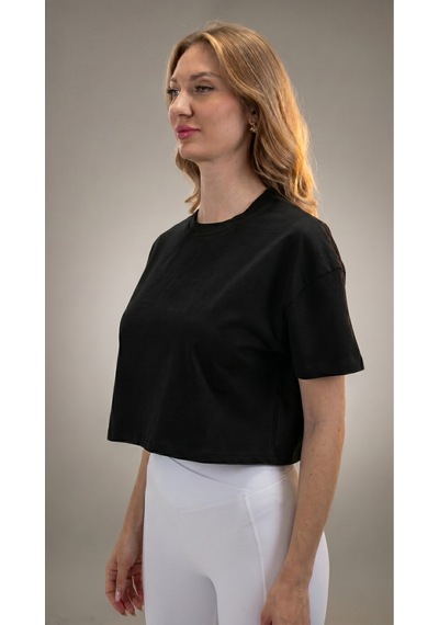 Heyy's Oversize Kadın Siyah Crop T - Shirt Siyah