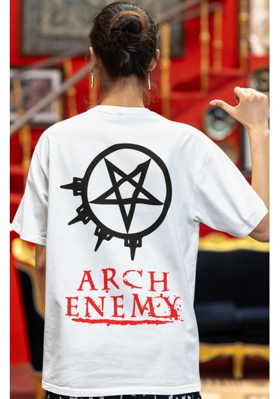 Arch Enemy Rock Metal Müzik Grubu Sırt Baskılı Unisex Oversize Ti Beyaz