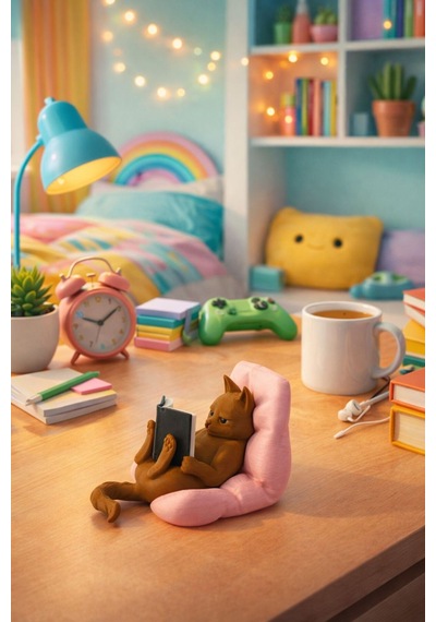 Kitap Okuyan Kedi Objesi Masaüstü Dekoru Ev Dekorasyonu Hediye Alternatifi