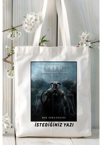 Art Hediye The Elder Scrolls Skyrim Oyun Baskılı Bez Çanta Omuz Çantası Kişiye Özel Model 5 Çok Renkli