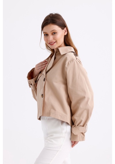Pastelastore %100 Pamuk Gabardin Astarlı Oversize Geniş Kalıp Kadın Crop Kısa Trençkot 1122 Açık Bej Pastelastore %100 Pamuk Gabardin Astarlı Oversize Geniş Kalıp Kadın Crop Kısa Trençkot 1122 Açık Bej