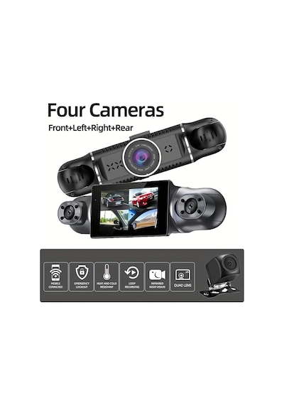 Raynox Araç Kamerası - 4 Kameralı - Gps Takip - G Sensör - 1080p Kayıt - Wifi - Özellikli - Y10
