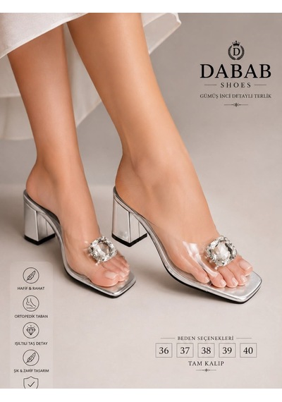 Dabab Shoes Andy Kadın Şeffaf Bantlı Taş Tokalı Kare Burunlu Gümüş 7 Cm Kalın Topuklu Terlik Dabab Shoes Andy Kadın Şeffaf Bantlı Taş Tokalı Kare Burunlu Gümüş 7 Cm Kalın Topuklu Terlik