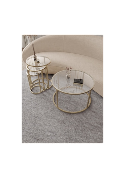 Royal 75cm Zigon Ve Orta Sehpa Seti Mat Gold Eskitme Metal - Temperli Şeffaf Cam Gold Şeffaf Royal 75cm Zigon Ve Orta Sehpa Seti Mat Gold Eskitme Metal - Temperli Şeffaf Cam Gold Şeffaf