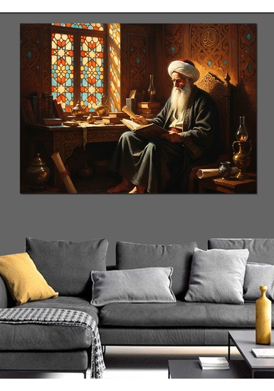 Ahşap Tablo Kitap Okuyan Bilge İslam Alimi