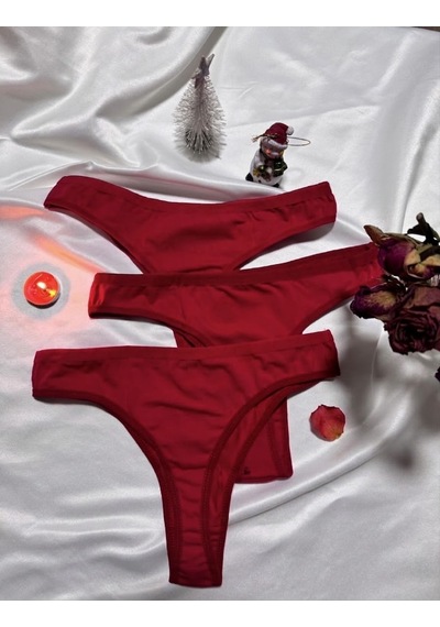 Trend Dokunuş Kadın 3'lü Kırmızı Yılbaşı Temalı Noel Figürlü Pamuklu Külot