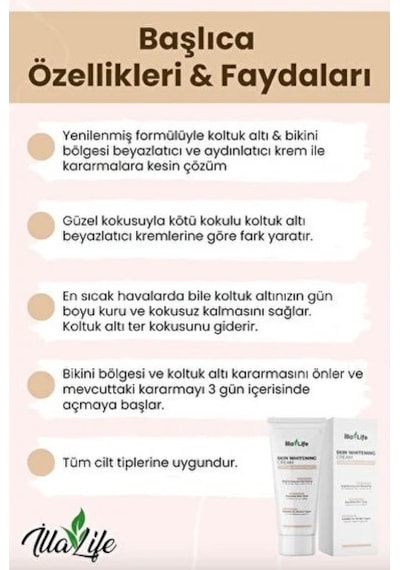 İlla Life Koltuk Altı ve Bikini Bölgesi Beyazlatıcı Krem 50 ML