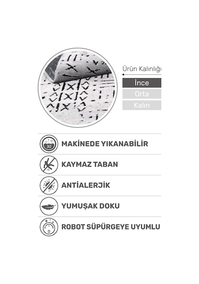 Venüs Iskandinav Gri Pamuk Dokuma Kaymaz Tabanlı Modern Yıkanabilir Kilim Halı Gri