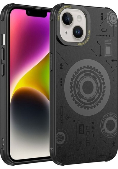 Apple Uyumlu iPhone 14 Kılıf Zore Wireless Şarj Özellikli Desenli Hot Kapak Siyah