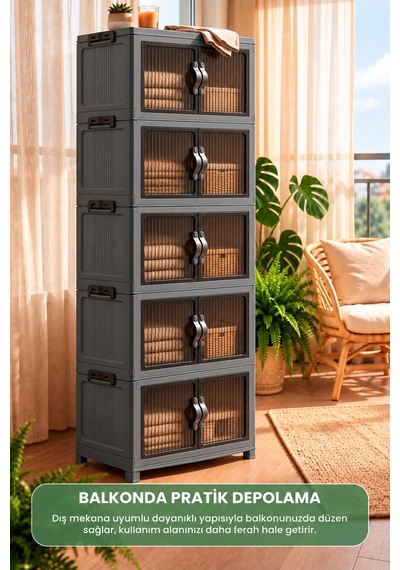 5 Katlı Portatif Organizer Dolap 200 Lt Gri