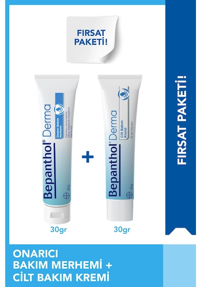 Bepanthol Onarıcı Bakım Merhemi 30 G + Cilt Kremi 30 G Avantajlı Günlük Bakım Seti