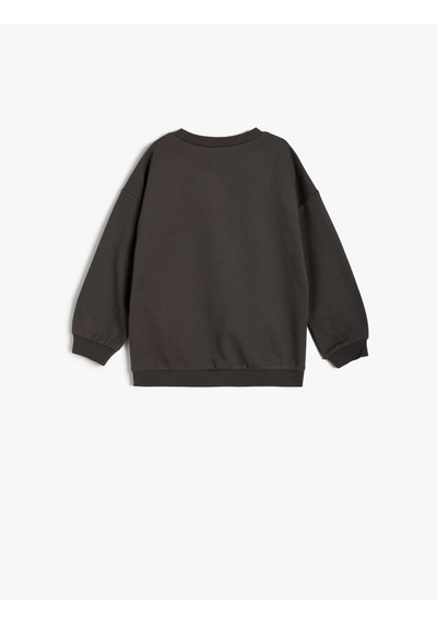 Koton Sweatshirt Aslan Baskılı Uzun Kollu Bisiklet Yaka Pamuklu Antrasit 5wmb10004tk Antrasit