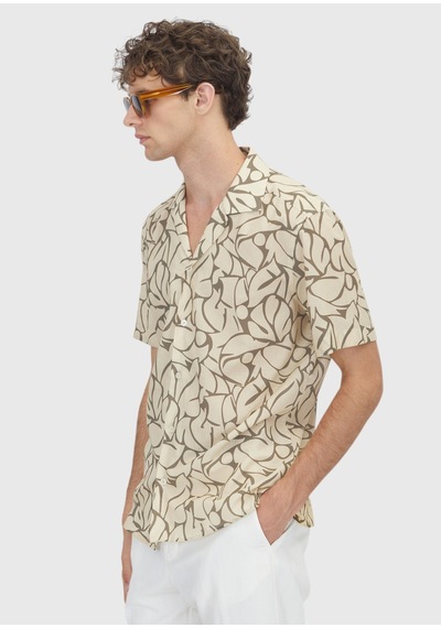 Ramsey Sarı Regular Fit Kısa Dokuma Casual %100 Pamuk Gömlek Sarı, Haki