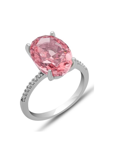 Gümüş Ice Cut Oval Pembe Zirkon Taşlı Kadın Yüzük Çok Renkli