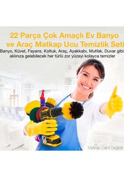 Ally 22 Parça Çok Amaçlı Ev Banyo Ve Araç Matkap Ucu Temizlik Se