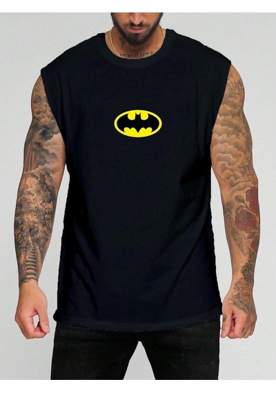 Batman Baskılı Kolsuz Tişört SIYAH