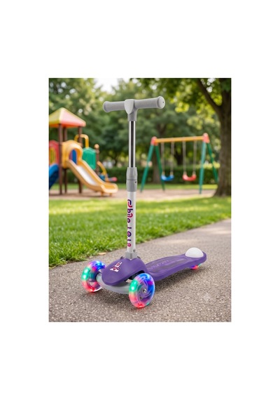 Gtpro Çocuk Scooter Katlanabilir 3+yaş 3tekerli Led Işıklı 50kğ Kapasite Mor
