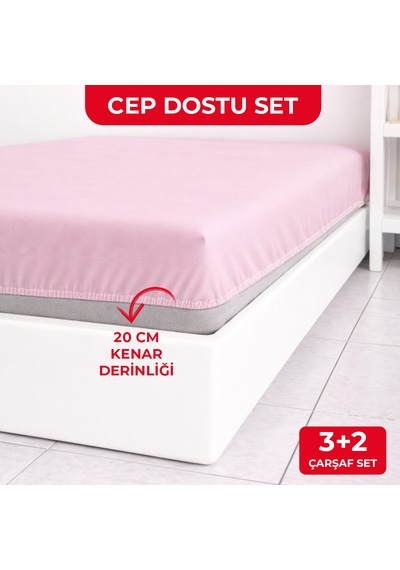 5 Adet Pamuklu Ranforce Lastikli Çarşaf - Cep Dostu Paket Çok Renkli