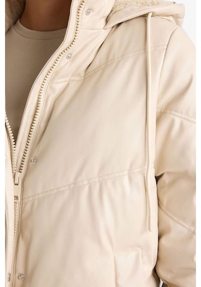 Defacto Su Geçirmez Relax Fit Kapüşonlu Suni Deri Parka F2884ax26sper170 Ekru-er170