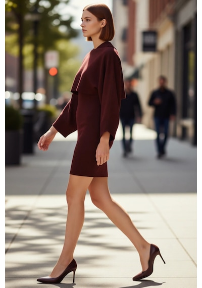 Ersefa Kadın Casual Triko Bisiklet Yaka Bodycon Mini Elbise Ve Bolero Ta Kahverengi