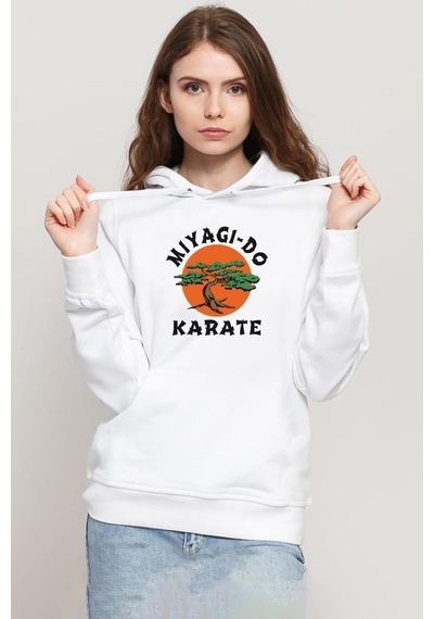 Cobra Kai Miyagi Do Karate Beyaz Kadın 3ip Kapşonlu Sweatshirt 001