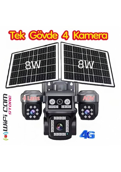 4 Kameralı Çift Panelli 4g Solar Güvenlik Kamerası