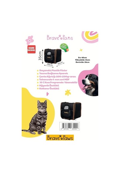 571 Collections Brave Paws Kedi Köpek Taşıma Çantası Kare Model Yırtılmaz Plastik Fileli Siyah Renkli 10 Kg Taşıma Kapasiteli Açık Altın