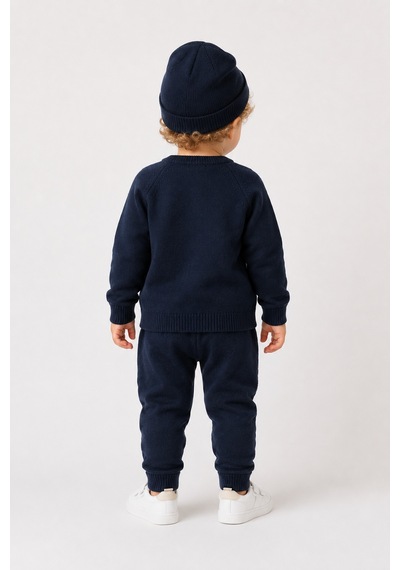 Babyhola Unisex Triko Saç Örgülü Alt Üst Bere 3'lü Takım 22108 Lacivert