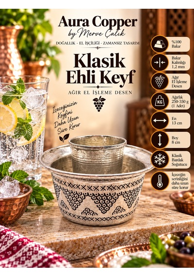 Aura Copper Bakır Ehlikeyf Bardak Soğutucu El İşlemeli Ve Jelli Modeller Açık Mor