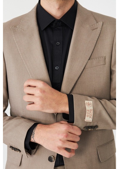 Bej Klasik Yaka Slim Fit Modern Erkek Takım Elbise Bej