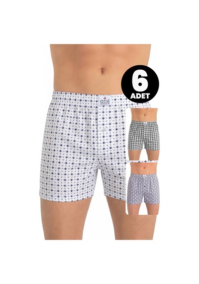 Öts Erkek 6 Lı %100 Pamuk Boxer Desenli Düğmeli Özel Esnek Kalıp 2651-6 Açık