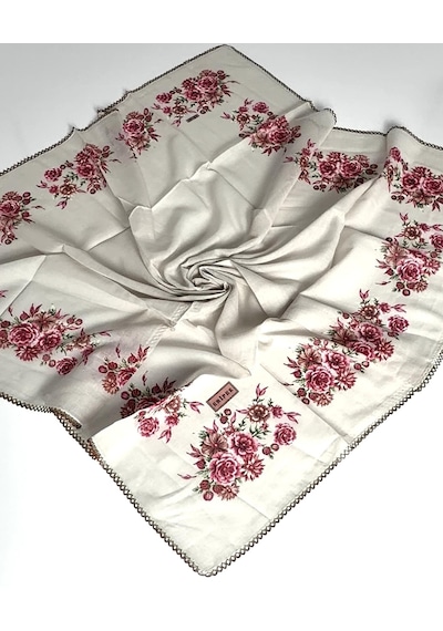 Huzurlu İpek Eripek Oyalı Pamuk Yazma 6589 Taş