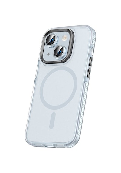 Goocamp Apple Uyumlu iPhone 15 Plus Kılıf Airbagli Magsafe Wireless Şarj Özellikli Lens Koruyuculu Kisamarka Mavi Açık