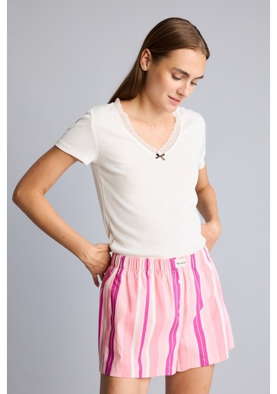 Defacto %100 Pamuk Regular Fıt Çizgili Şort Pijama Altı I3828ax26hspn40 Pembe-pn40