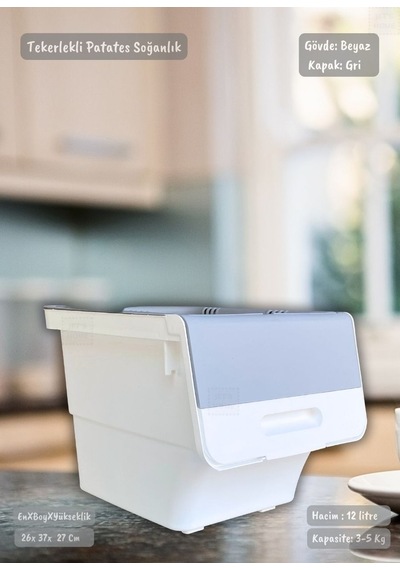 Tekerlekli Sebzelik Bpa Free Soğanlık Oyuncaklık Organizer Gri 12 Lt Gri-beyaz