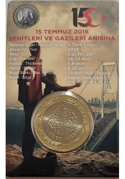 15 Temmuz 2016 Demokrasi Ve Milli Birlik Günü , 1 Lira 2016 Hatıra Para Ve Kiti
