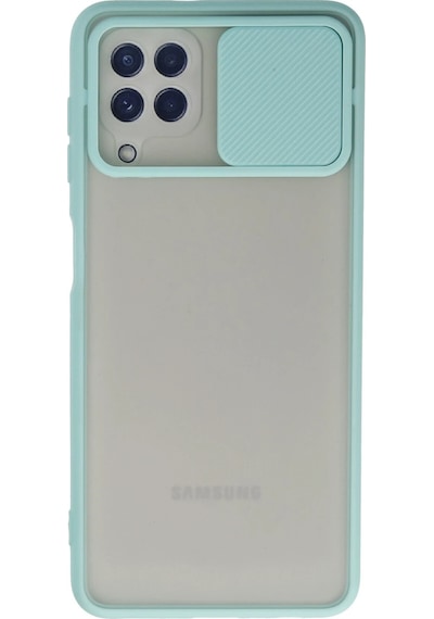 Newface - 890 - Samsung Galaxy A22 Kılıf Palm Buzlu Kamera Sürgülü Silikon - Matxzngz - - Turkuaz