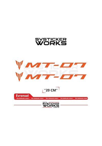 Yamaha Mt-07 Uyumlu Yazı Sticker Yüksek Kalite Özel Kesim Folyo 2'li Set Turuncu