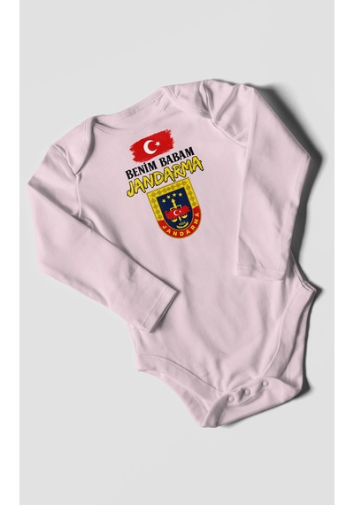 Morivokids Benim Babam Jandarma Uzun Kollu Bebek Body %100 Pamuk Bebe Pembe