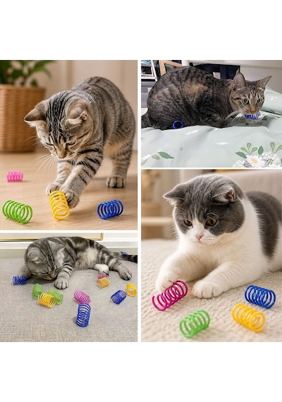 4& 39 Lü Renkli Spiral Yay Kedi Oyuncağı, Esnek Ve Hareketli Eğlenceli Kedi Oyun Seti 5705