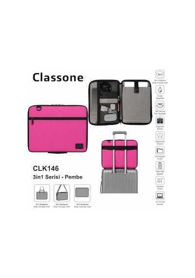 Clk146 3 İn 1 13,14"tablet Laptop El Ve Omuz Çantası+zolx Taşınabilir Ekran Temizleme Kiti li Pembe