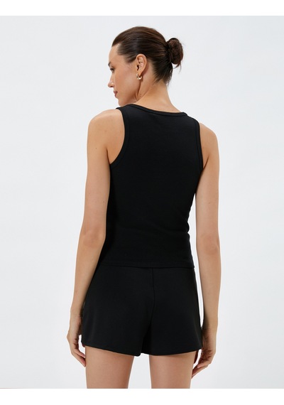 Koton Slim Fit Pamuklu Kolsuz U Yaka Fitilli Atlet Siyah 7wak10004ek