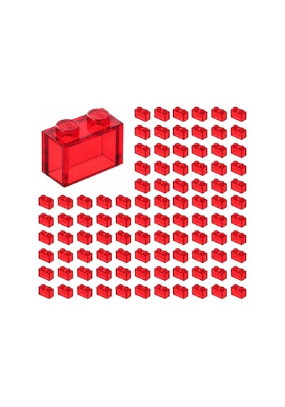 Yedek Parçalar: Brick: Duvar Parçası: 100 Adet 1x2 Şeffaf Kırmızı 3065 - Parts: Brick: 100 Piece 1x2 Trans Red 3065