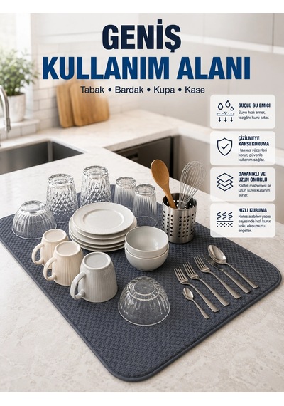 Mikrofiber Bulaşık Kurutma Matı Yüksek Su Emici Mutfak Kurutma Örtüsü Diğer