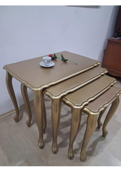 Zigon St 90640 Klasik Model Sehpa Parlak Gold Renk Kayın Aslan Ayak El Yapım Gold