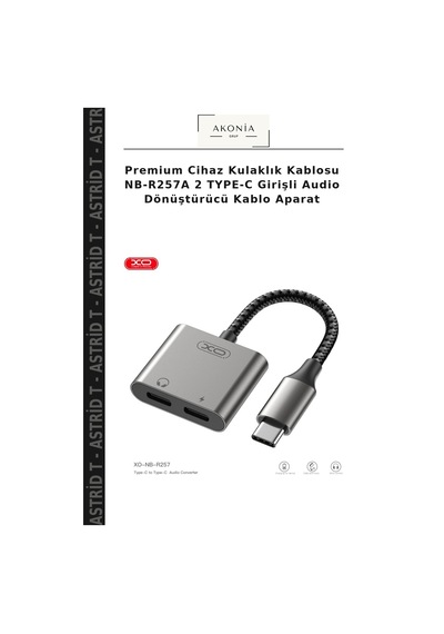 Premium Cihaz Kulaklık Kablosu Nb-r257a 2 Type-c Girişli Audio Dönüştürücü Kablo Aparat