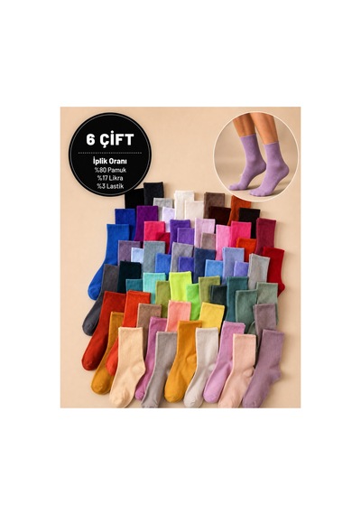 Worthy Socks 6'lı Unisex Çok Renkli Kolej Tenis Spor Çorap Seti