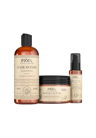Pxel Onarıcı Saç Bakım Seti Şampuan, Maske Ve Argan Serum / Kuru, Mat Ve Yıpranmış Saçlar İçin / 400ml + Genel