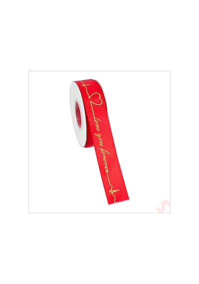 Grogren Kurdele Love You Altın Baskılı, 2,5cm X 23mt - Kırmızı 0 - 99